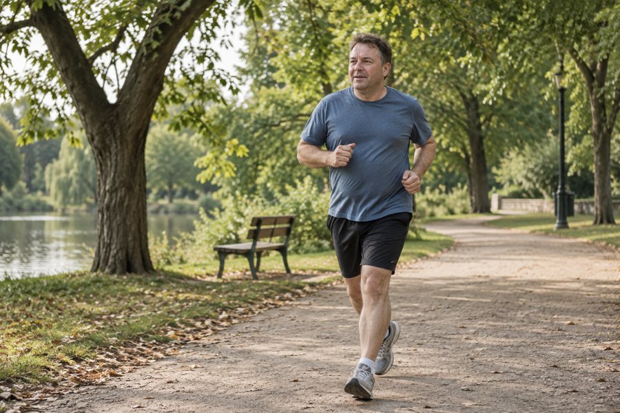 Un uomo adulto inizia a correre a passo tranquillo